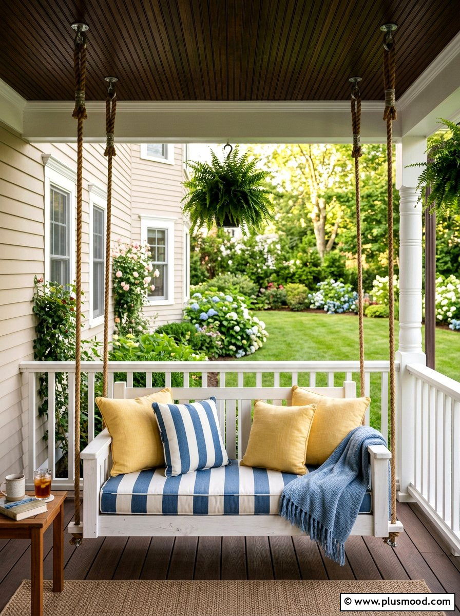 Porch Swing Seating - 25 summer front yard refresh ideas
