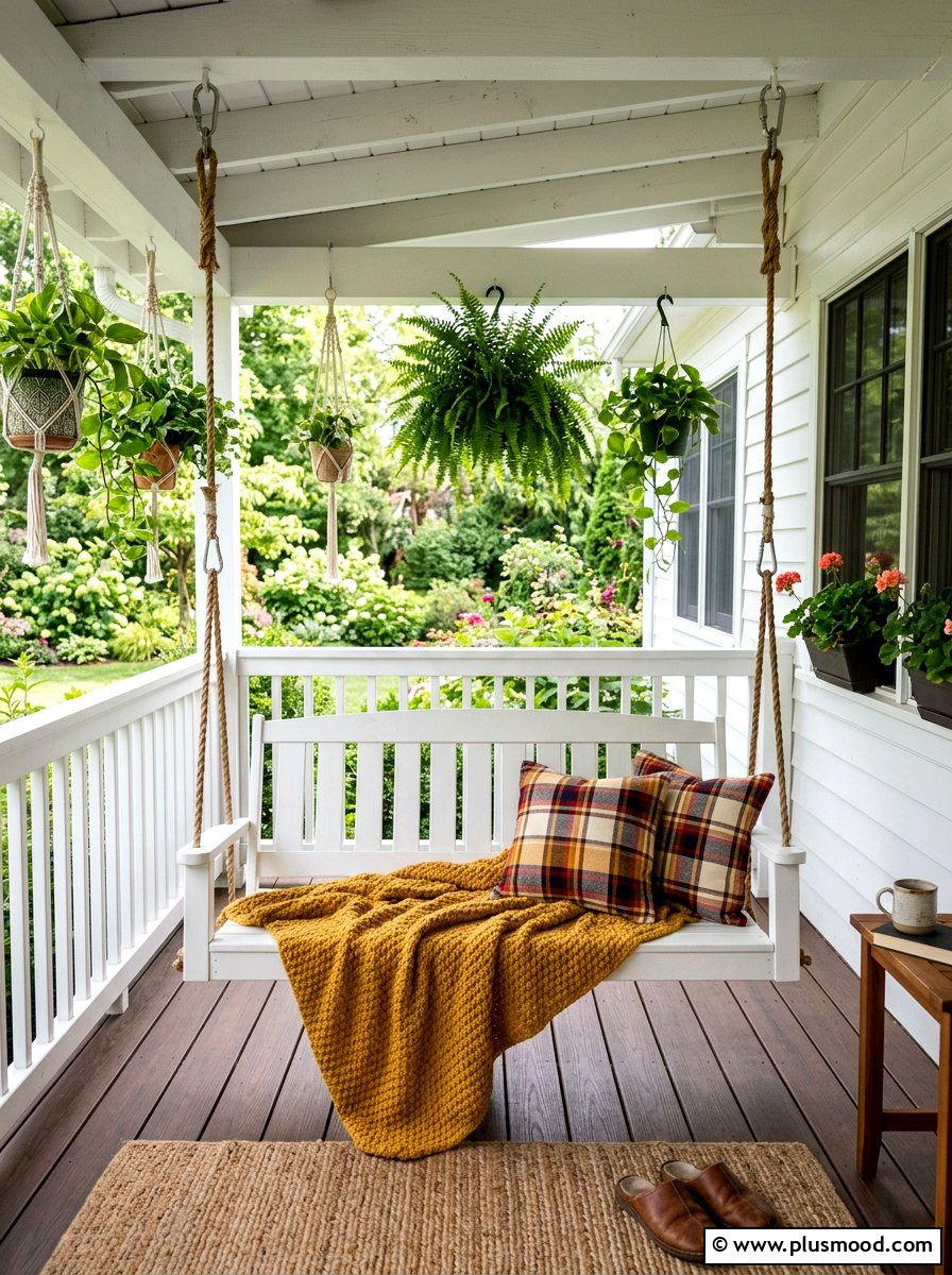 Porch Swing Throw Blanket - 25 summer to fall porch decor ideas