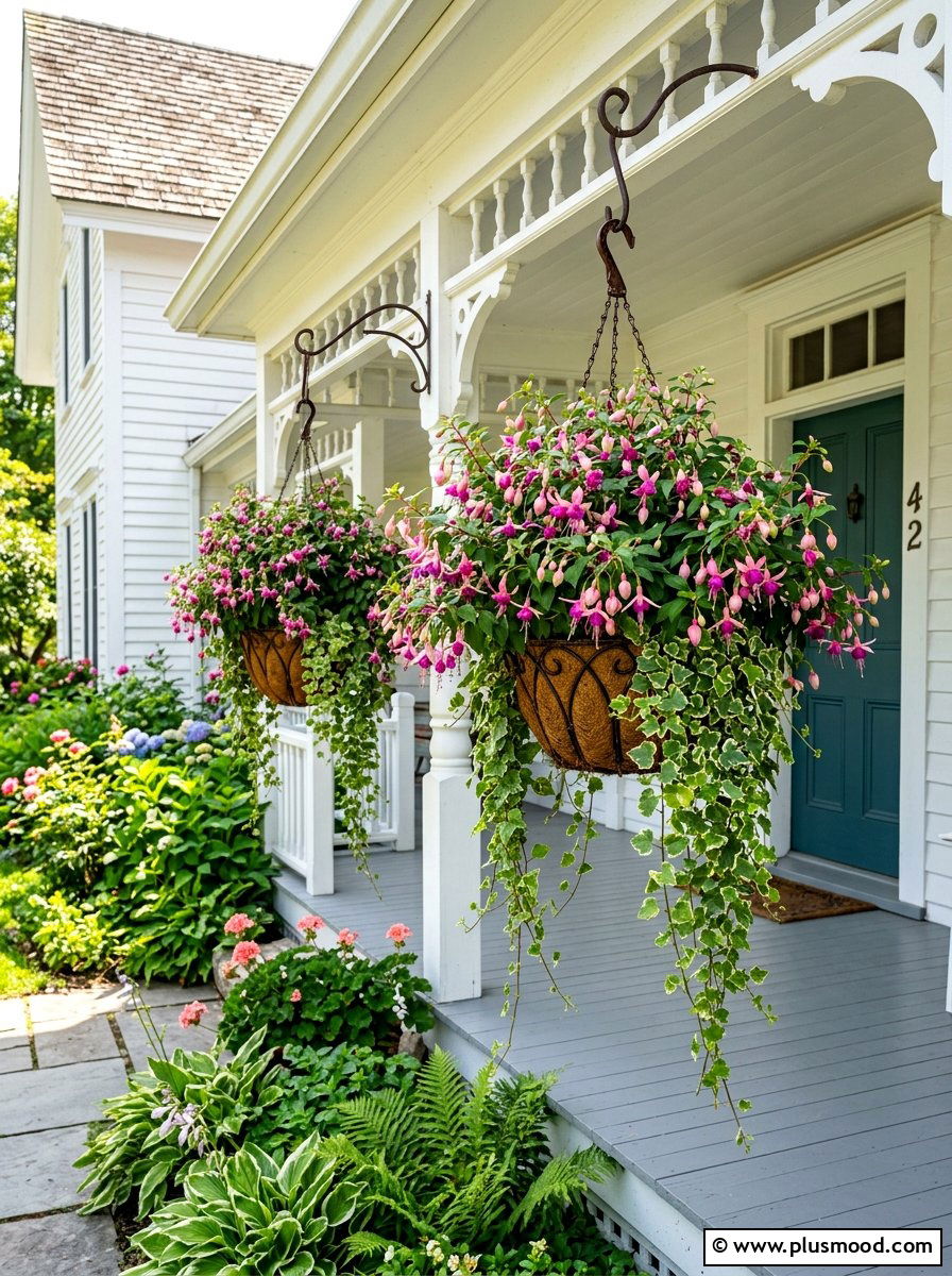 Porch hanging baskets - 25 summer cottage curb appeal ideas