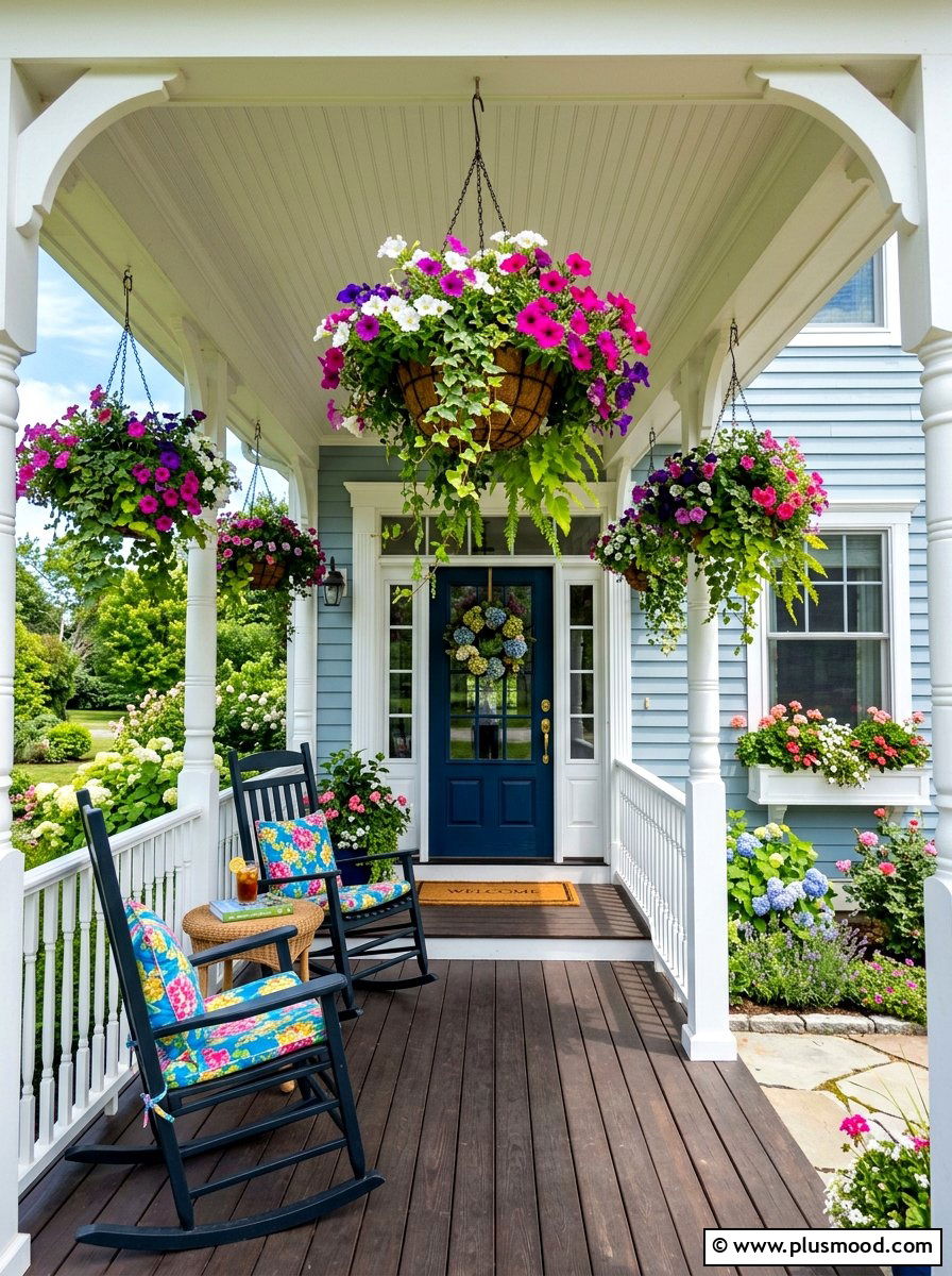 Porch hanging flower baskets - 25 summer decor ideas with florals