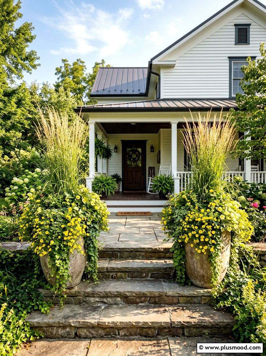 Porch planters with summer flowers - 25 summer farmhouse porch ideas