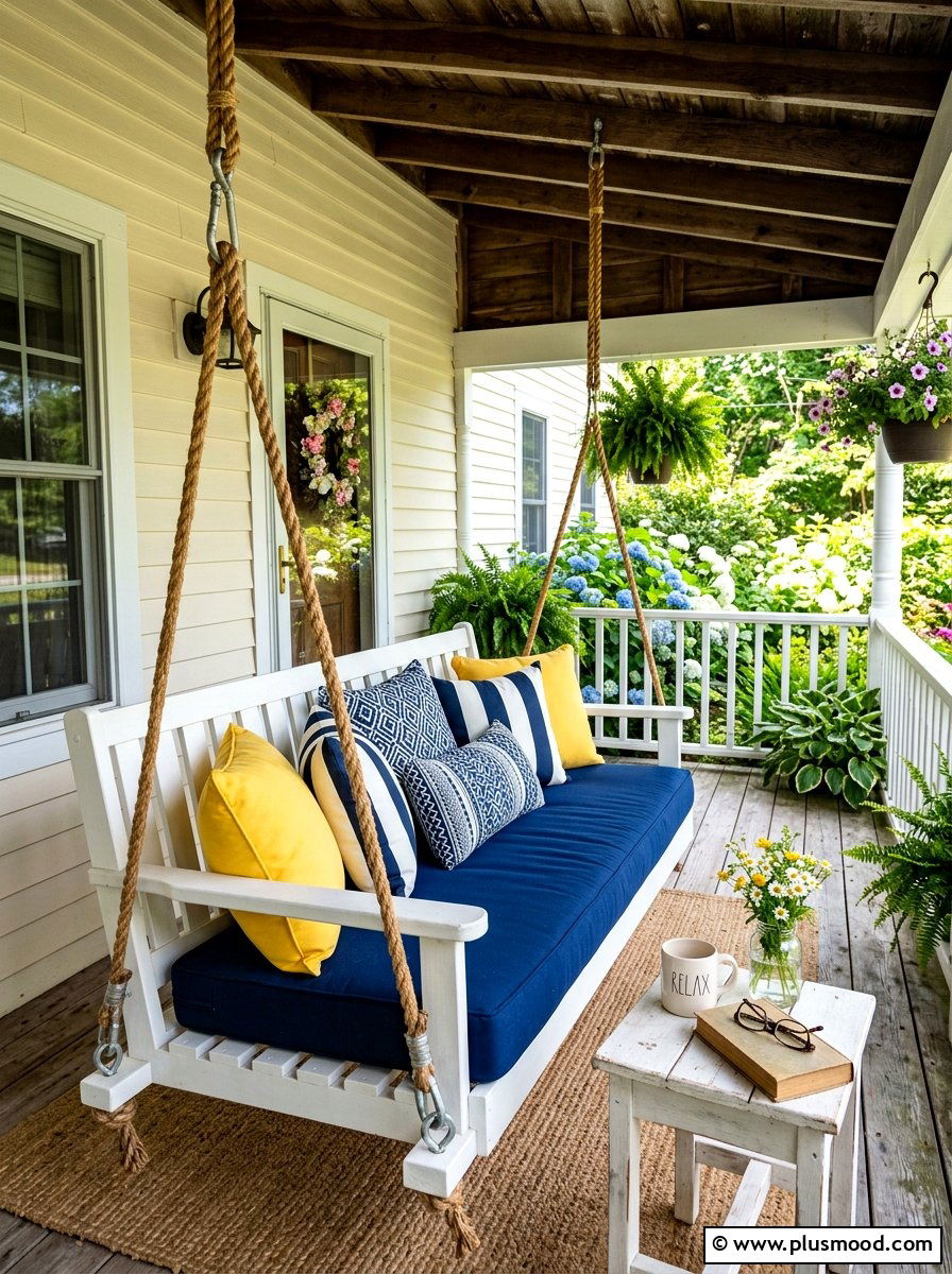 Porch swing cushions - 25 simple summer front porch ideas