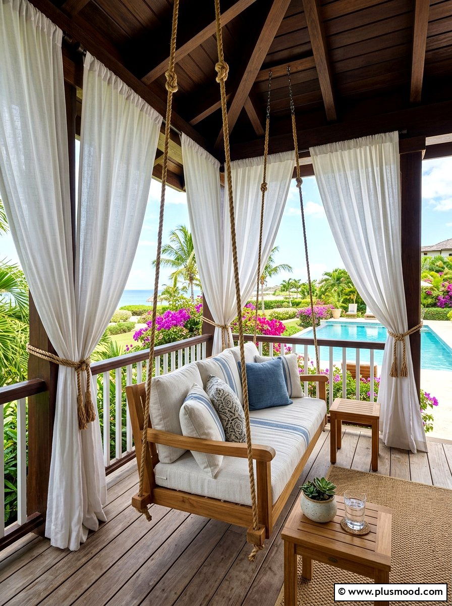 Porch swing outdoor curtains - 25 summer porch swing curb appeal ideas
