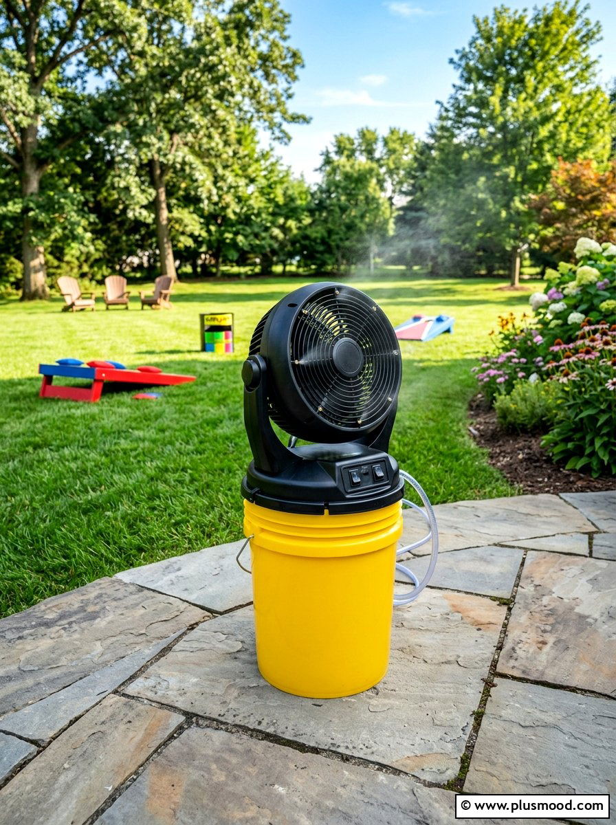 Portable Misting Bucket Fan - 25 summer misting patio ideas