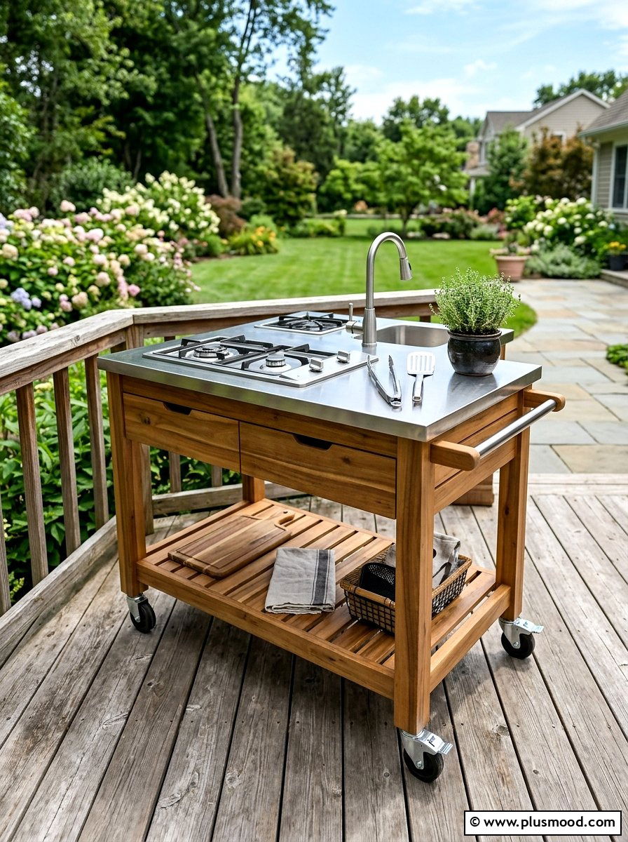 Portable Outdoor Kitchen Cart - 25 small backyard ideas with outdoor kitchen