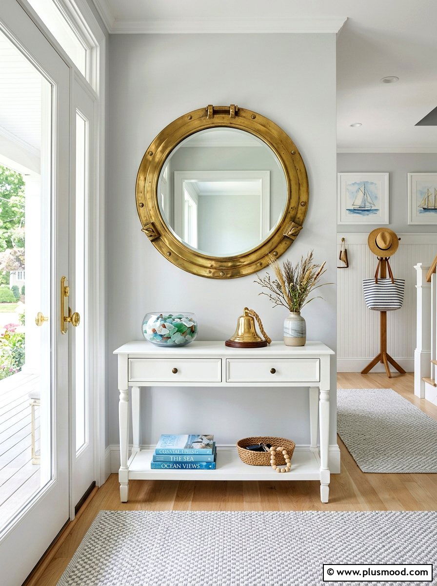 Porthole mirror foyer - 25 summer nautical decor ideas