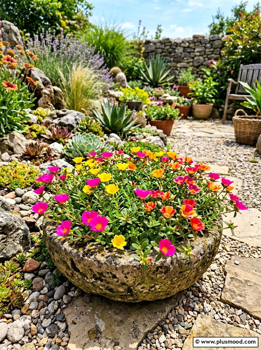 Portulaca drought tolerant container - 25 summer flower pot ideas