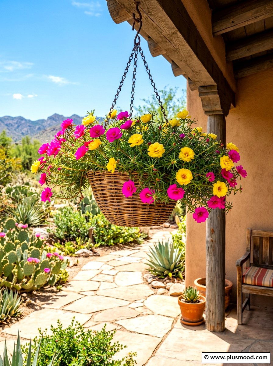 Portulaca hanging basket - 25 summer hanging basket ideas for front porch