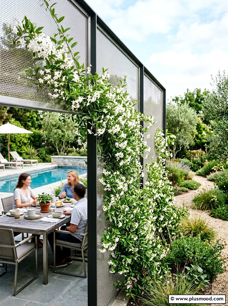 Potato Vine Modern Mesh Screen - 25 pool landscaping ideas with climbing plants