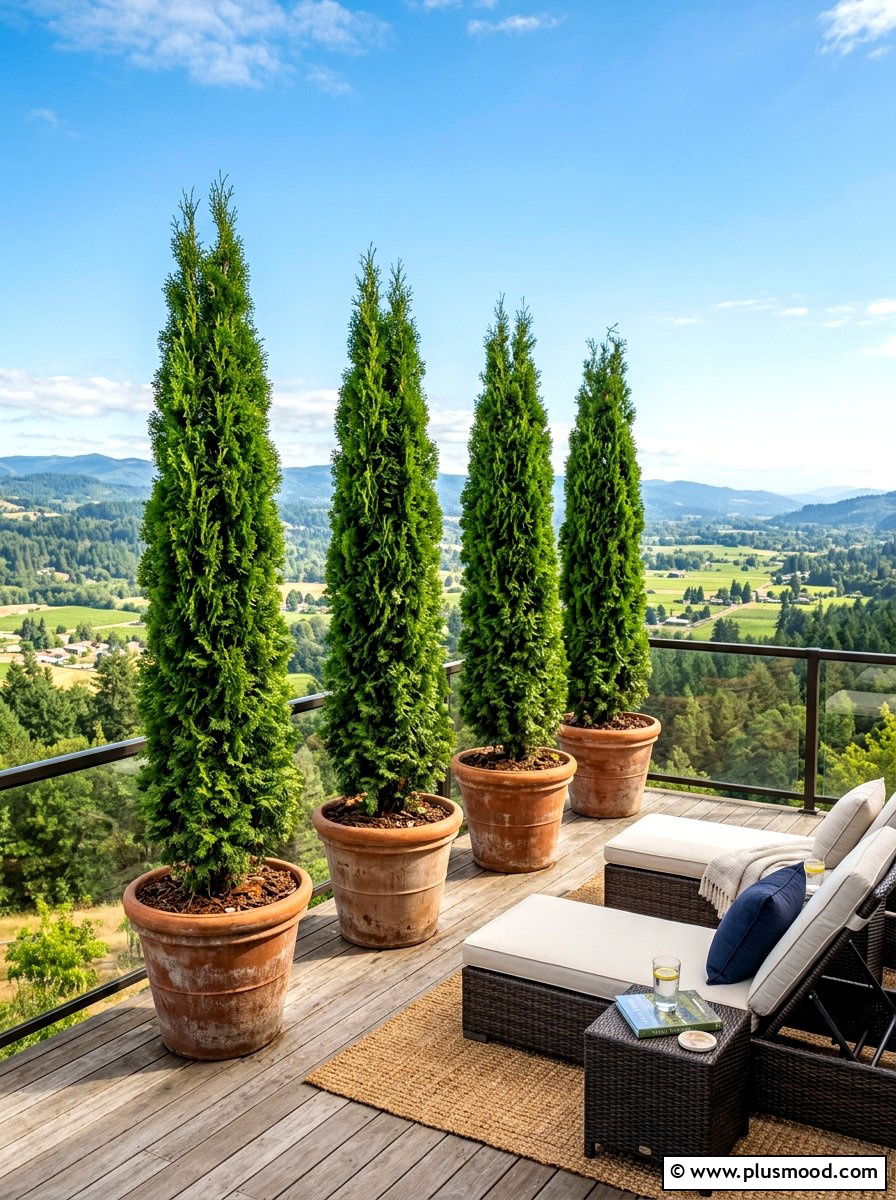 Potted Cedar Trees - 25 summer privacy landscaping ideas