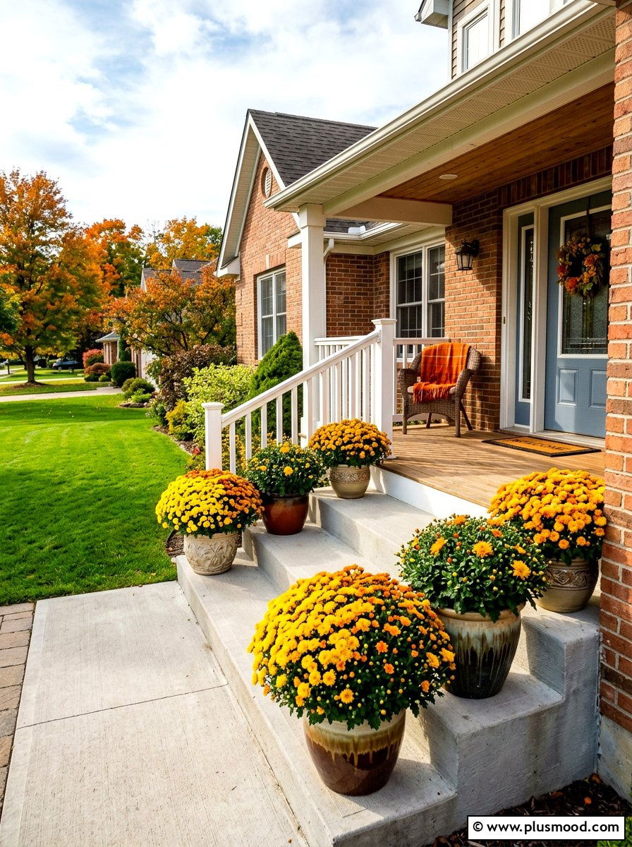 Potted Chrysanthemums - 25 end of summer curb appeal ideas