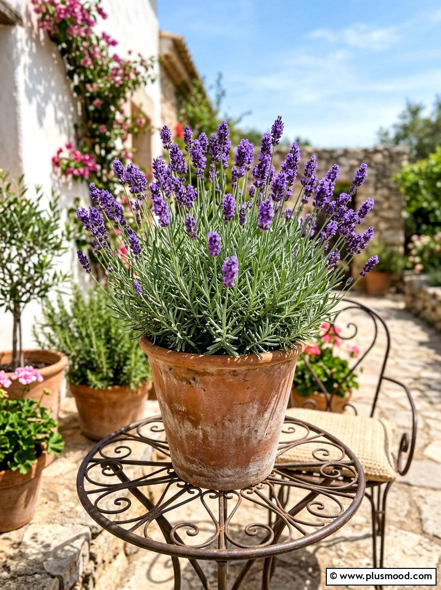 Potted English Lavender Container - 25 summer low maintenance planter ideas