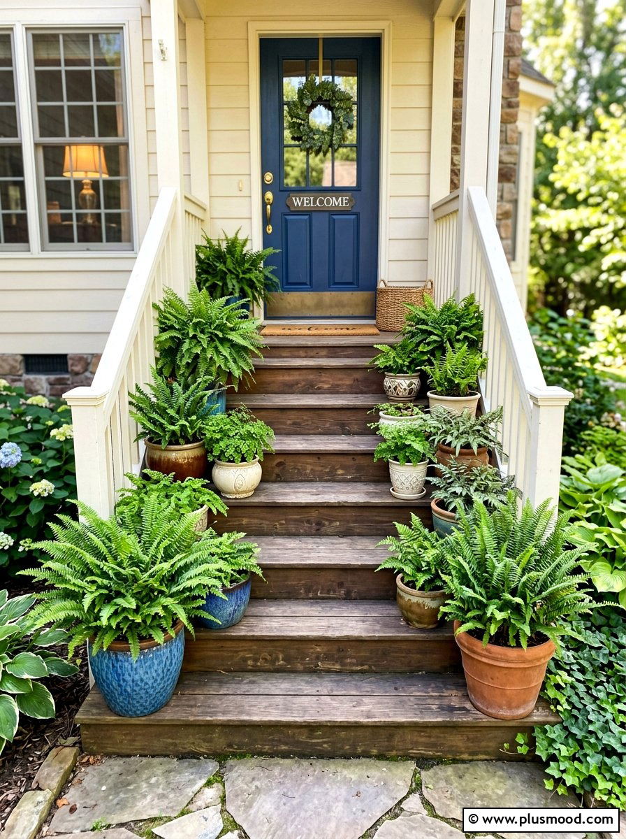 Potted Ferns on Front Door Steps - 25 summer potted fern ideas for porch