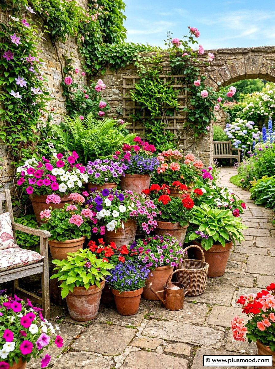 Potted Flower Garden - 25 summer patio ideas on a budget