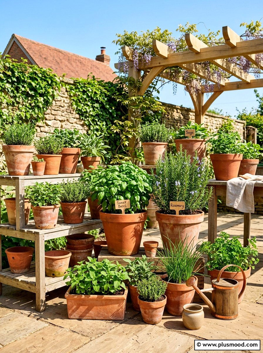Potted Herb Garden - 25 summer patio ideas for small spaces