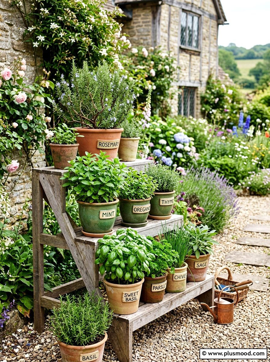 Potted Herb Garden - 25 small backyard ideas for tiny homes
