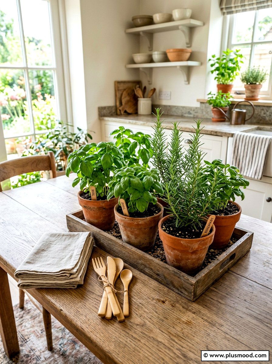 Potted Herb Table - 25 summer kitchen table decor ideas