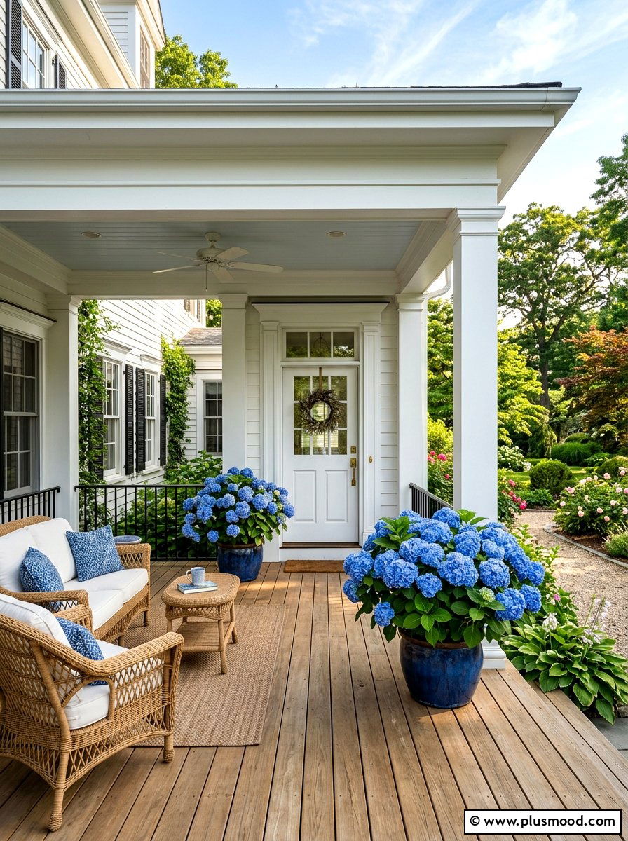 Potted Hydrangeas - 25 summer front porch landscaping ideas