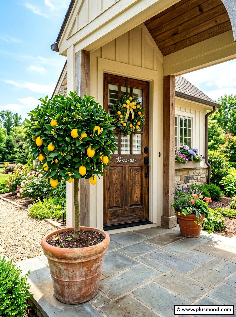 Potted Lemon Topiary Tree - 25 summer topiary ideas for front entry