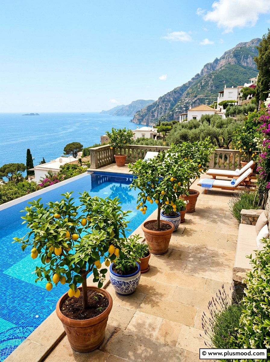 Potted Lemon Trees Poolside - 25 pool landscaping ideas for beginners