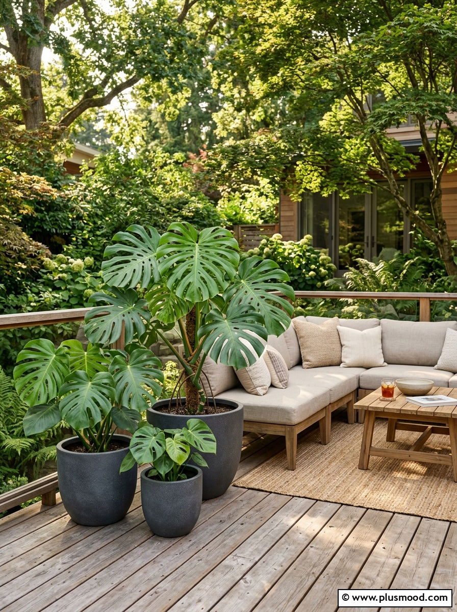 Potted Monstera Deliciosa Decor - 25 outdoor garden decor ideas with tropical plants