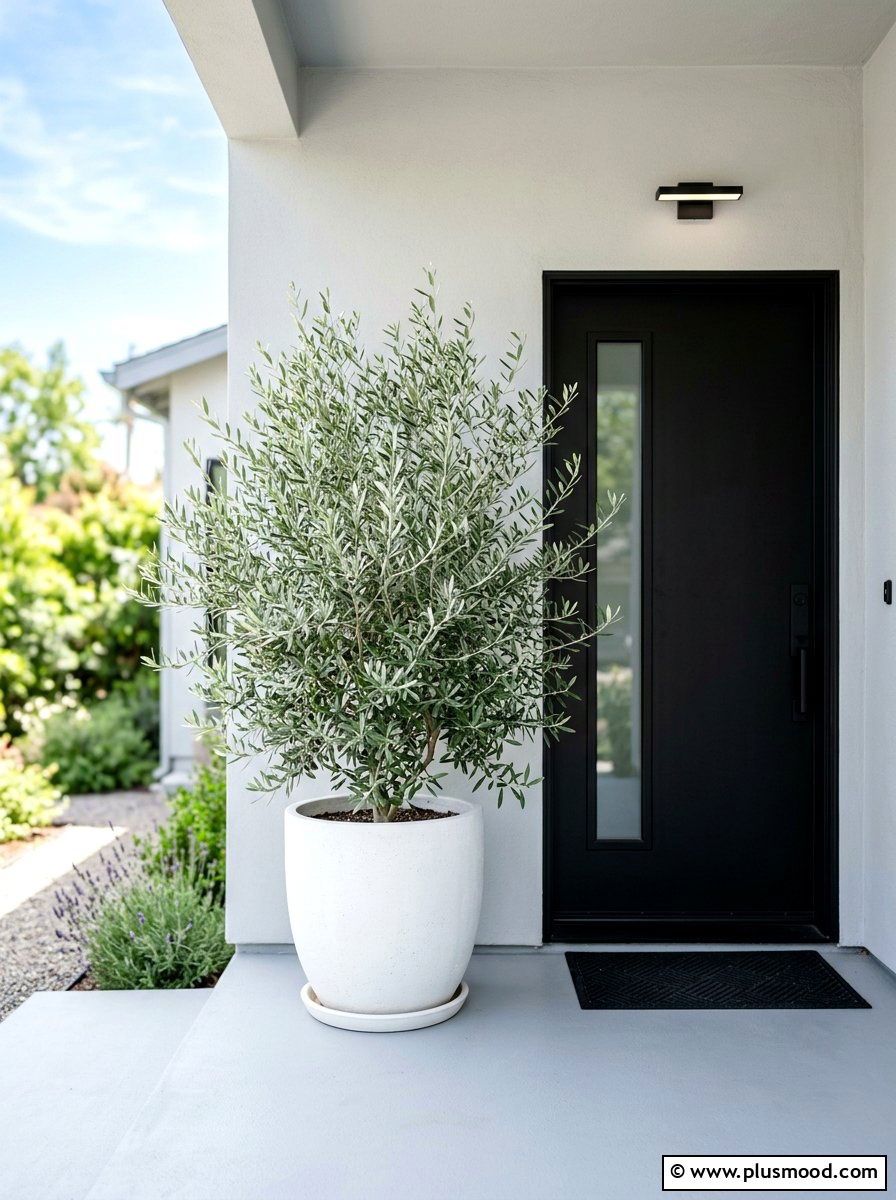 Potted Olive Tree - 25 summer neutral curb appeal ideas
