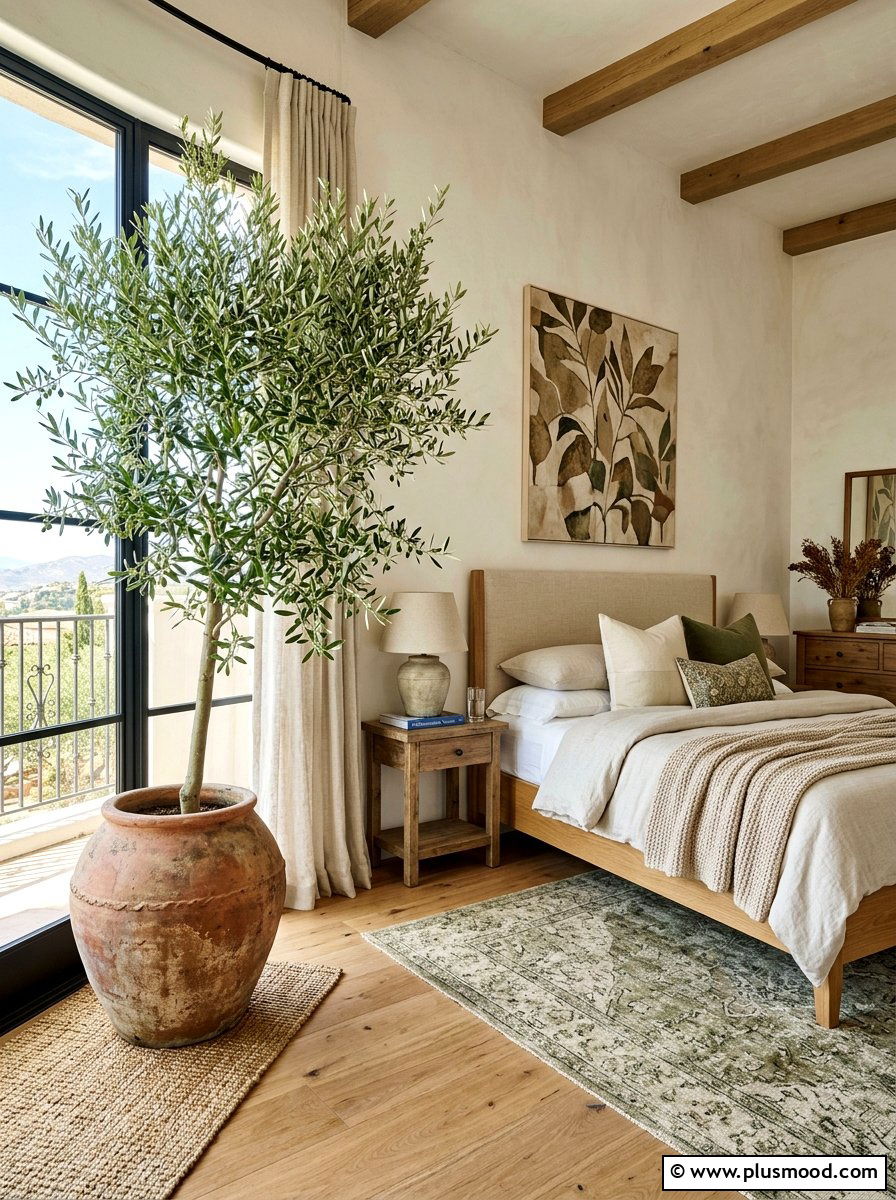 Potted Olive Tree Bedroom - 25 farmhouse summer bedroom ideas