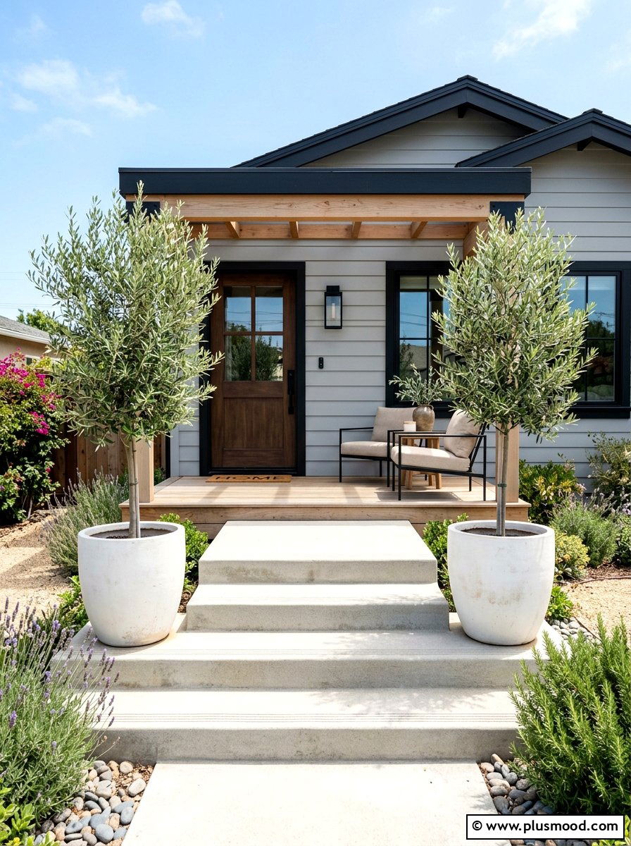 Potted Olive Trees - 25 summer modern front porch ideas