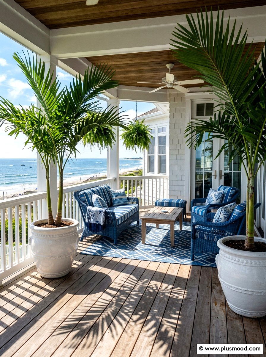 Potted Palm Tree Porch - 25 summer coastal front porch ideas
