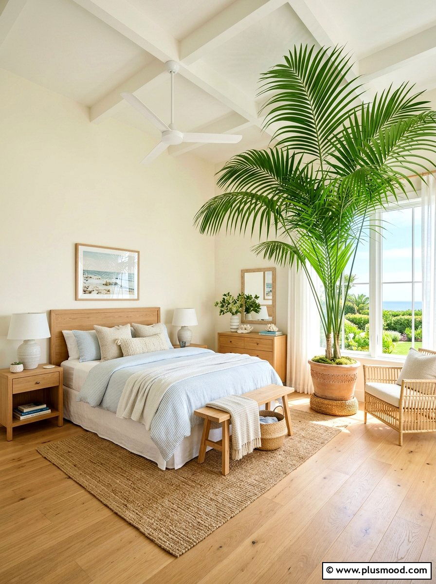 Potted Palm Tree - 25 summer beachy bedroom ideas