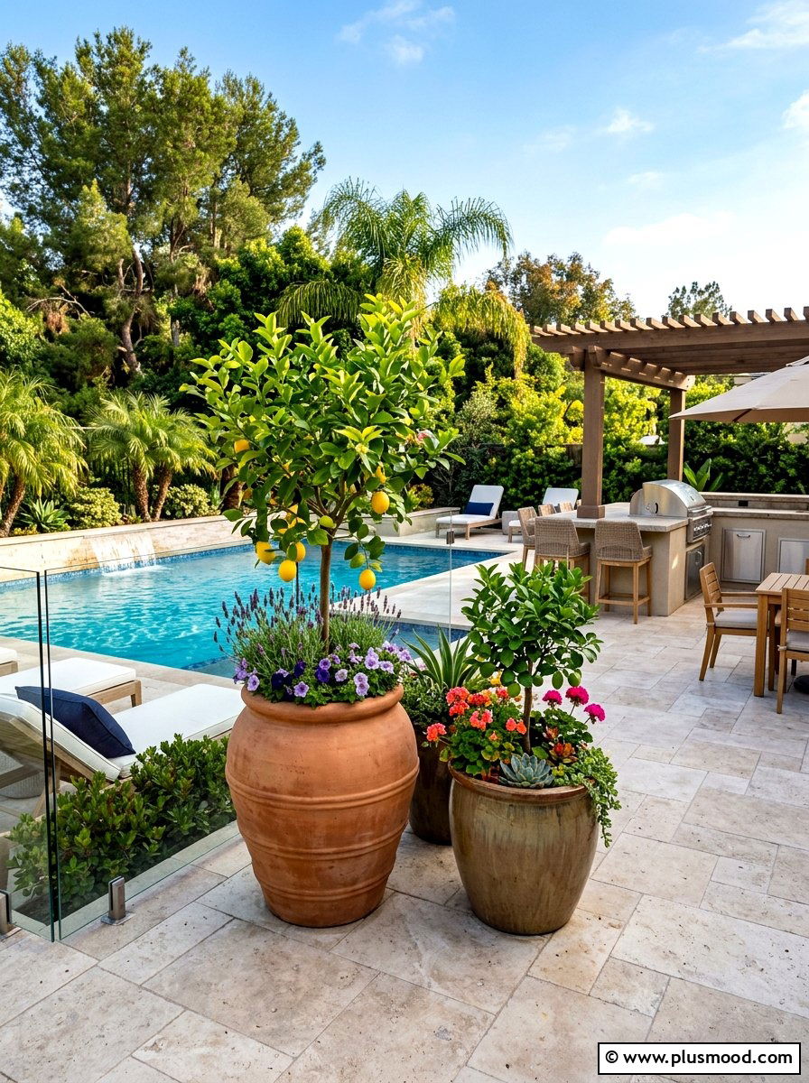 Potted Plant Arrangement - 25 pool landscaping ideas with plants