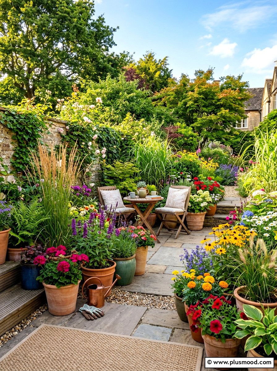 Potted Plant Patio - 25 summer casual backyard entertaining ideas