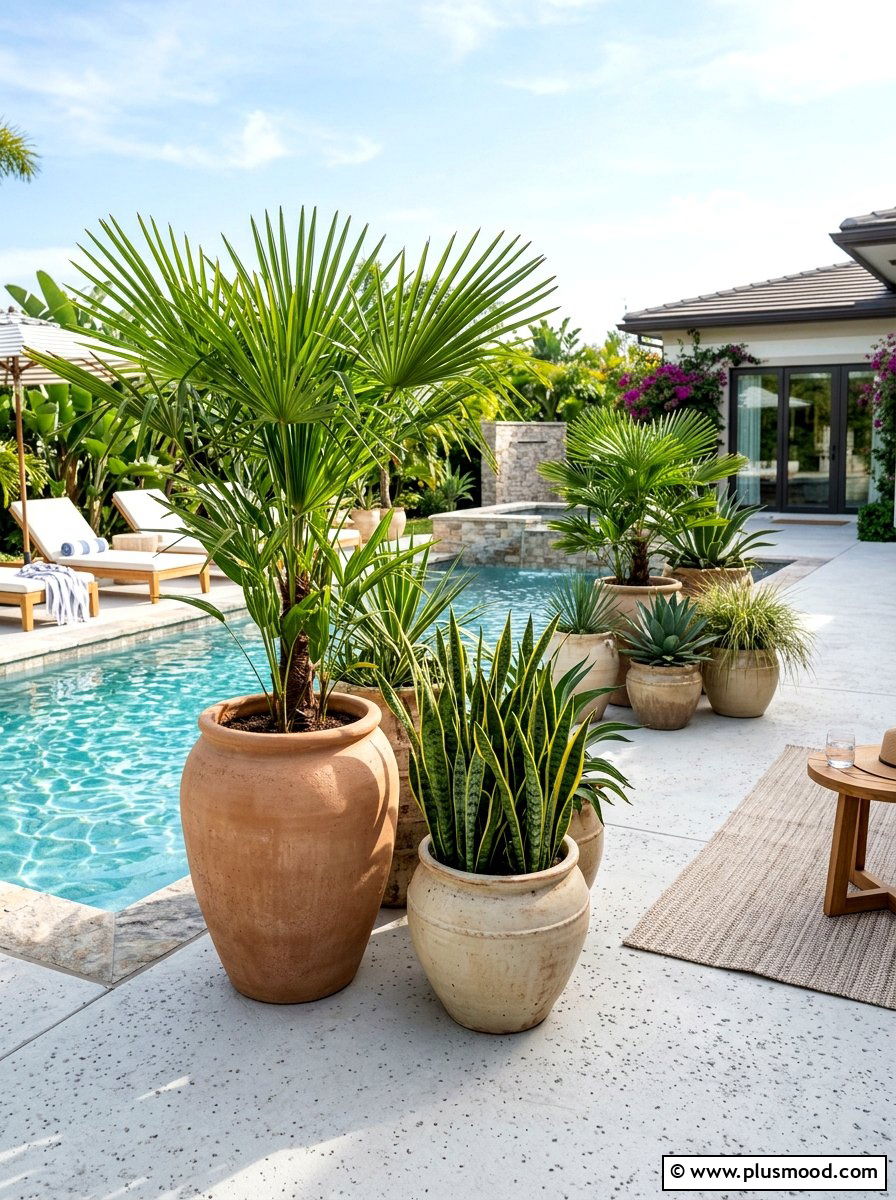 Potted Plant Pool Accent - 25 pool landscaping ideas low maintenance