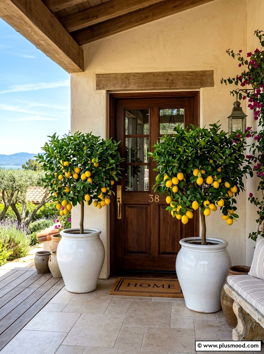 Potted Porch Lemon Trees - 25 summer small front porch ideas
