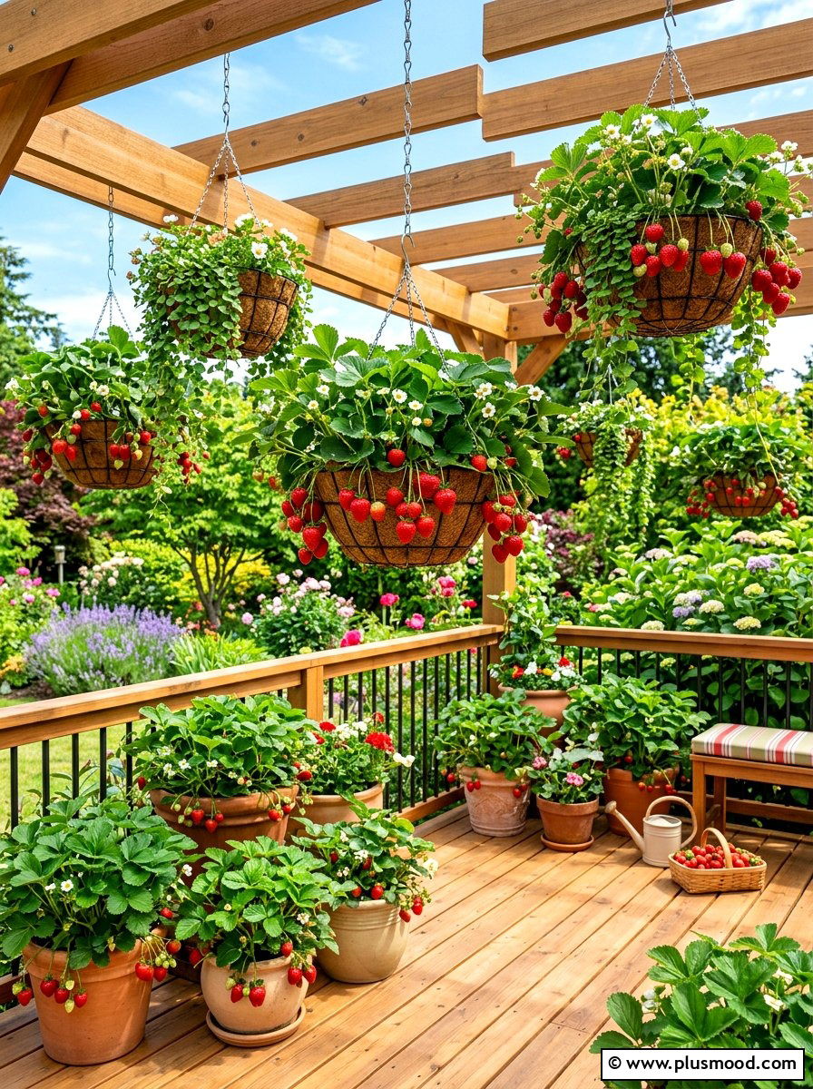 Potted Strawberry Garden - 25 summer sensory garden ideas
