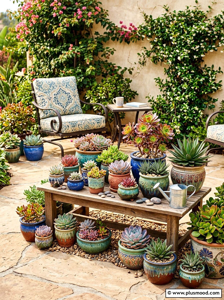 Potted Succulent Garden - 25 summer drought tolerant garden ideas
