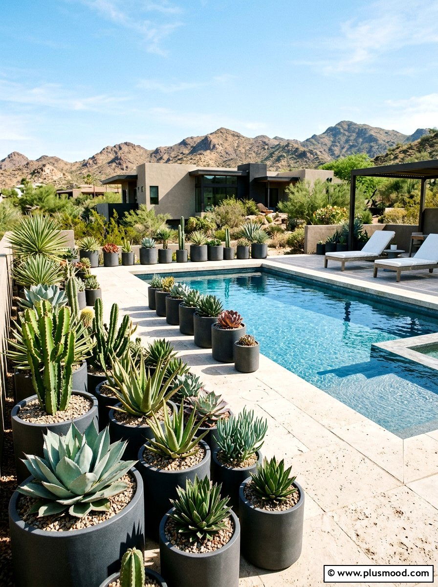 Potted Succulent Garden - 25 pool landscaping ideas for courtyard pools