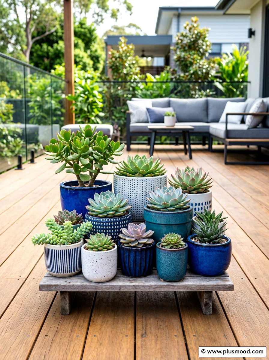 Potted Succulents - 25 summer low water landscaping ideas