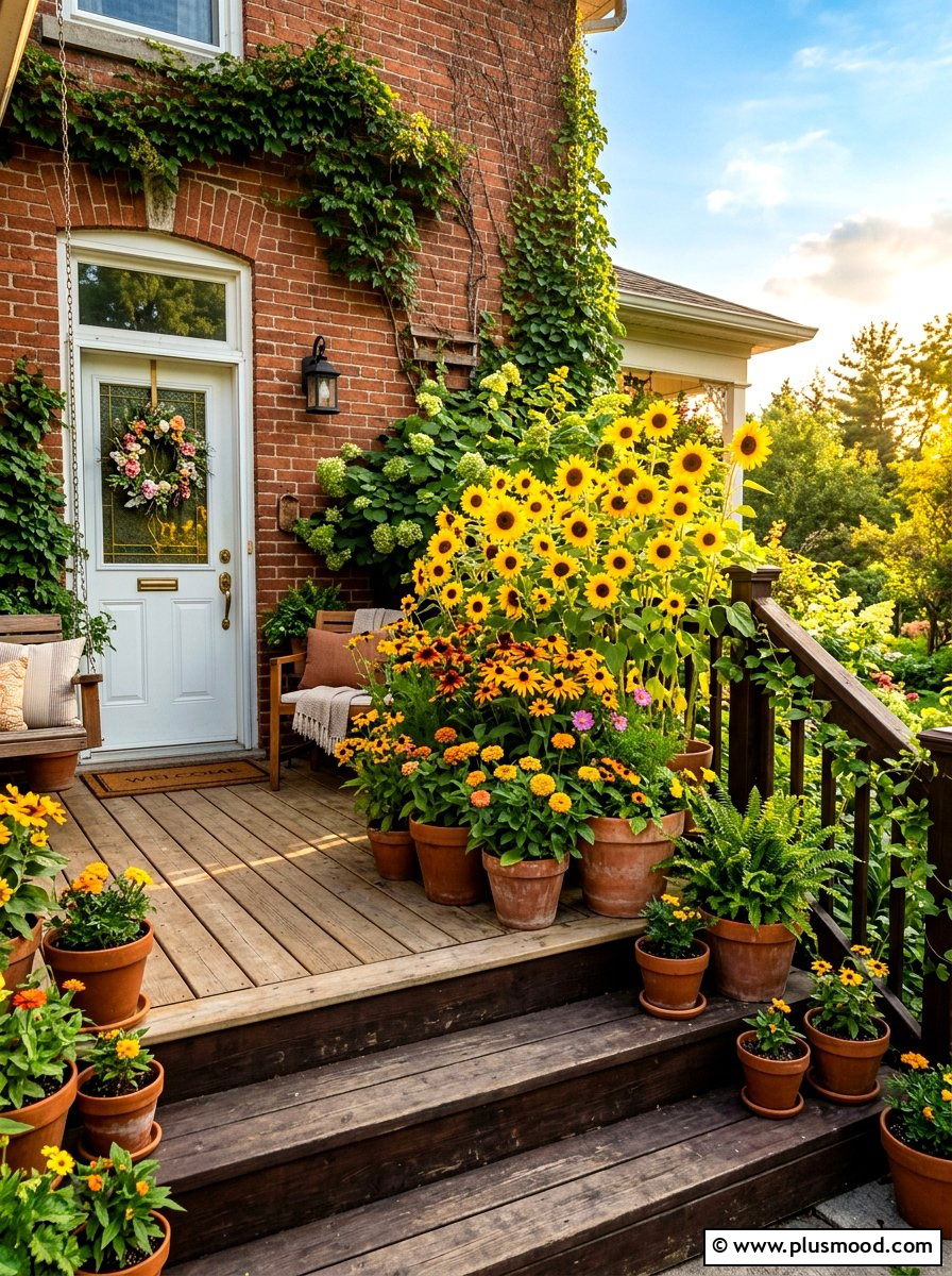 Potted Sunflower Display - 25 late summer front porch ideas