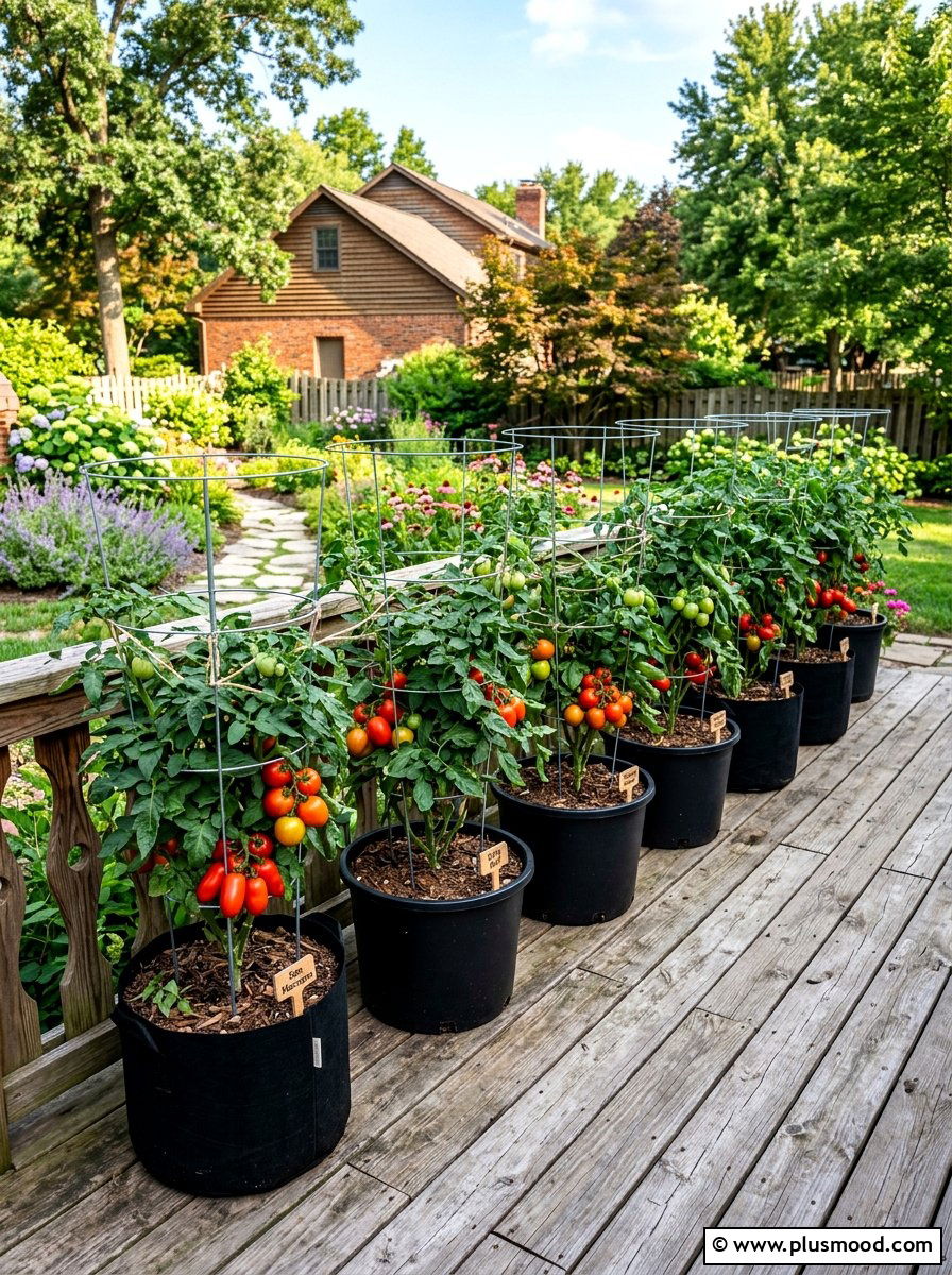Potted Tomato Garden Setup - 25 summer kitchen garden ideas