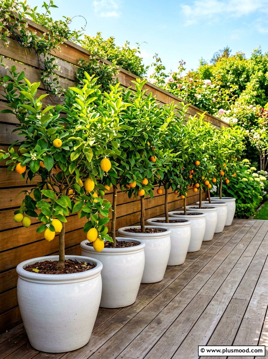 Potted Tree Border - 25 summer narrow patio ideas