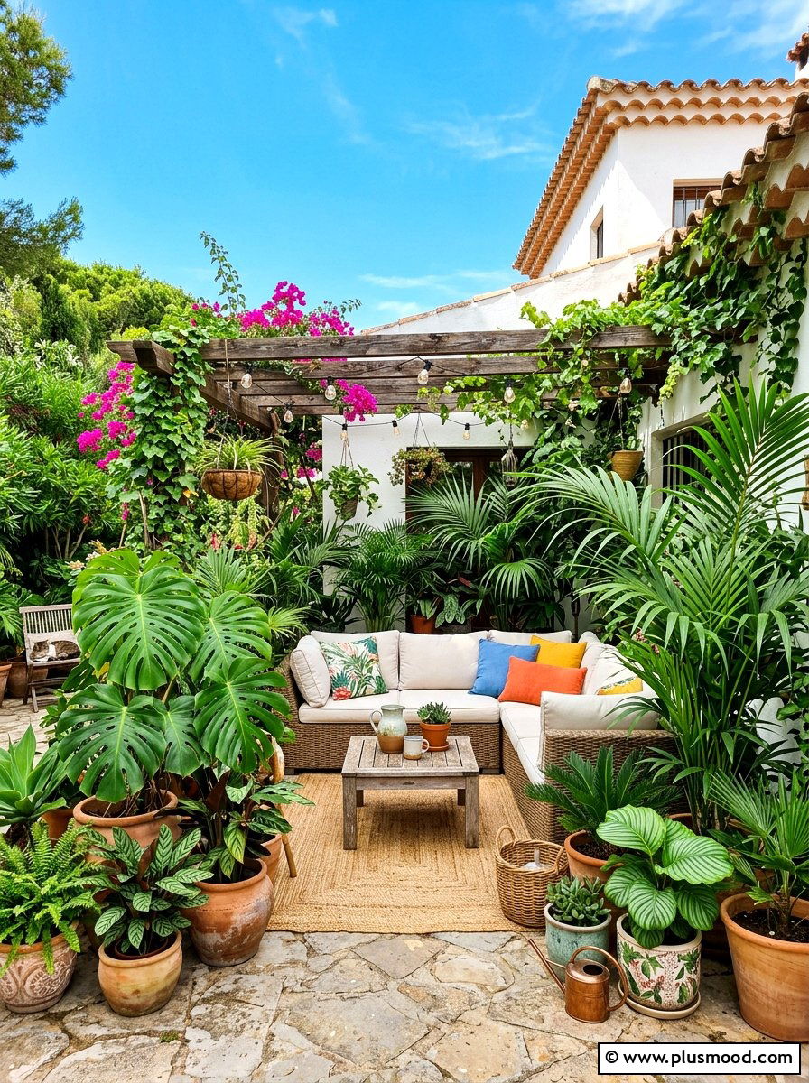 Potted Tropical Plant - 25 summer boho patio decor ideas