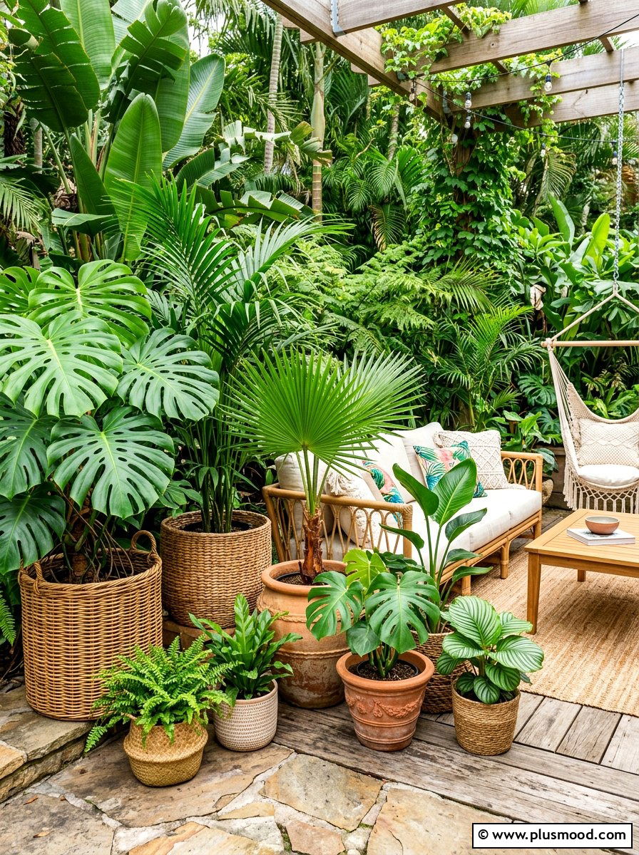 Potted Tropical Plants - 25 summer boho patio ideas