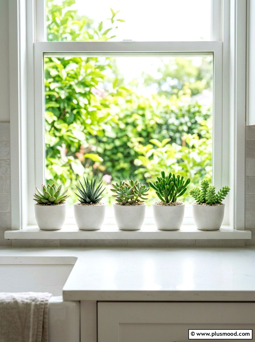 Potted Window Succulent Garden - 25 summer kitchen decor ideas on a budget