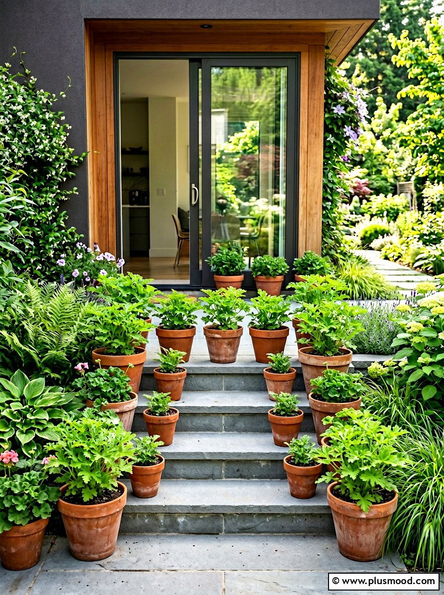 Potted citronella on patio steps - 25 summer patio ideas with citronella plants