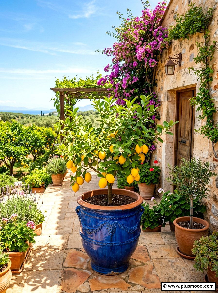 Potted citrus tree patio garden - 25 summer backyard planter ideas