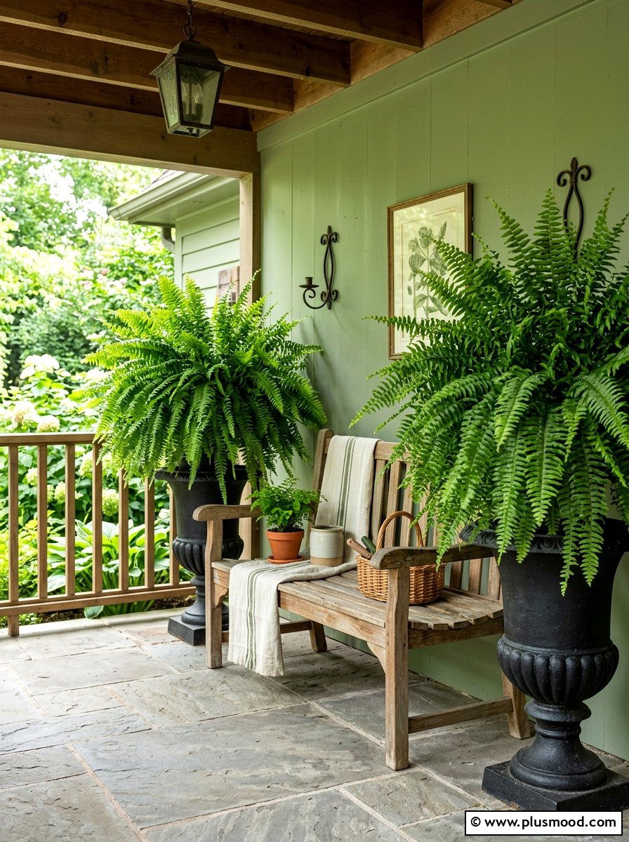 Potted fern display - 25 simple summer front porch ideas