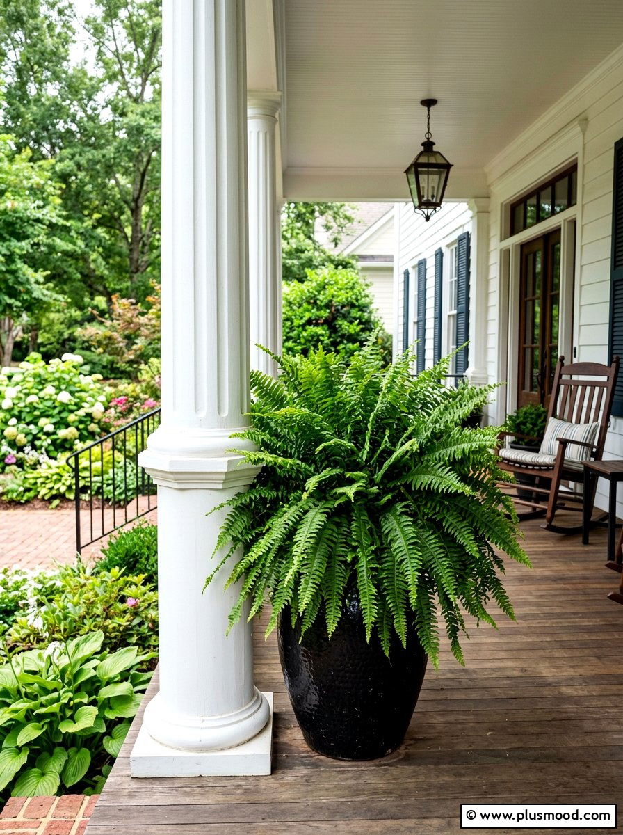 Potted fern porch column - 25 summer porch column decor ideas