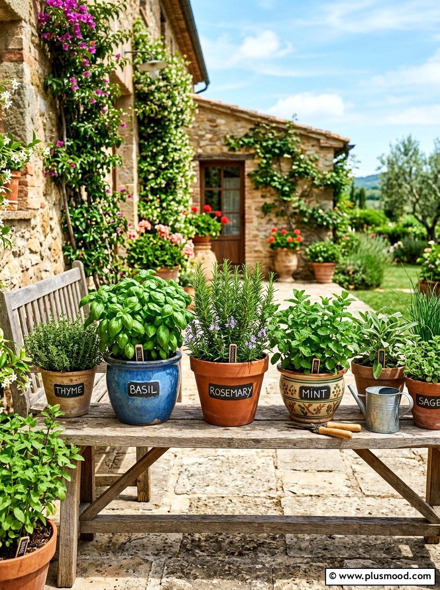 Potted herb garden - 25 summer garden ideas for small spaces