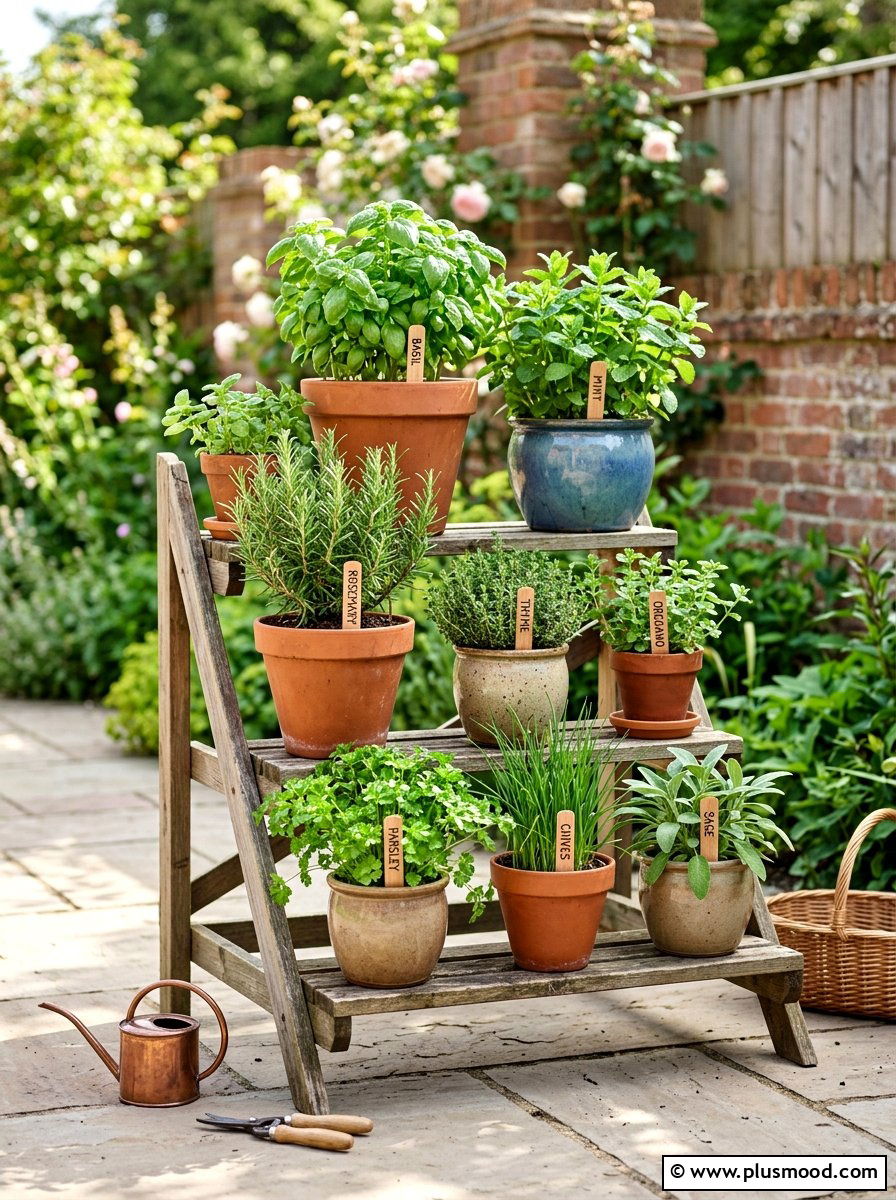 Potted herb garden - 25 small backyard ideas on a budget